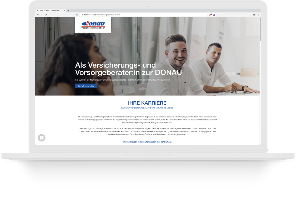 Website teamdonau.at der DONAU Versicherung, entwickelt von Personalbrand